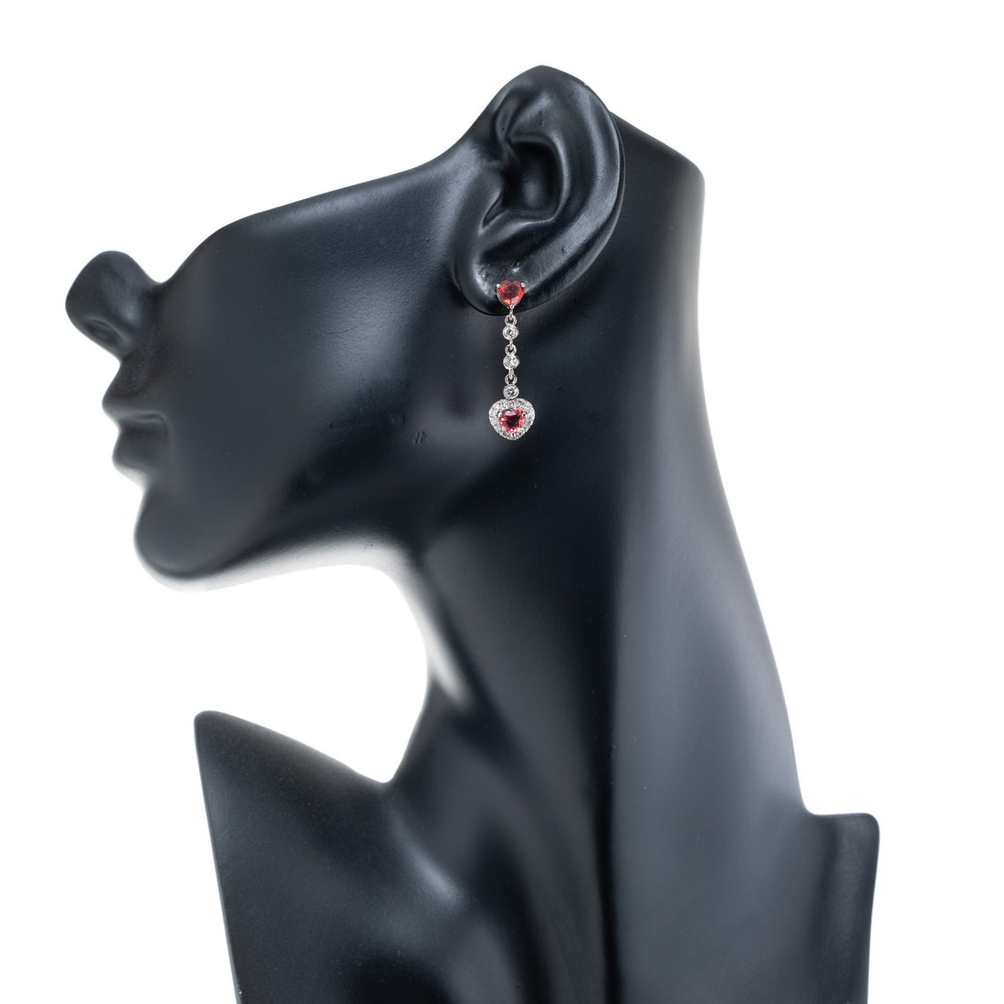 1.50 Carat Orange Heart Sapphire Diamond Gold Drop Dangle Earrings – image 4
