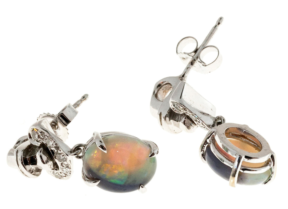 Vintage Art Deco 2.50ct Natural Opal 14k Diamond Dangle Earrings – image 4
