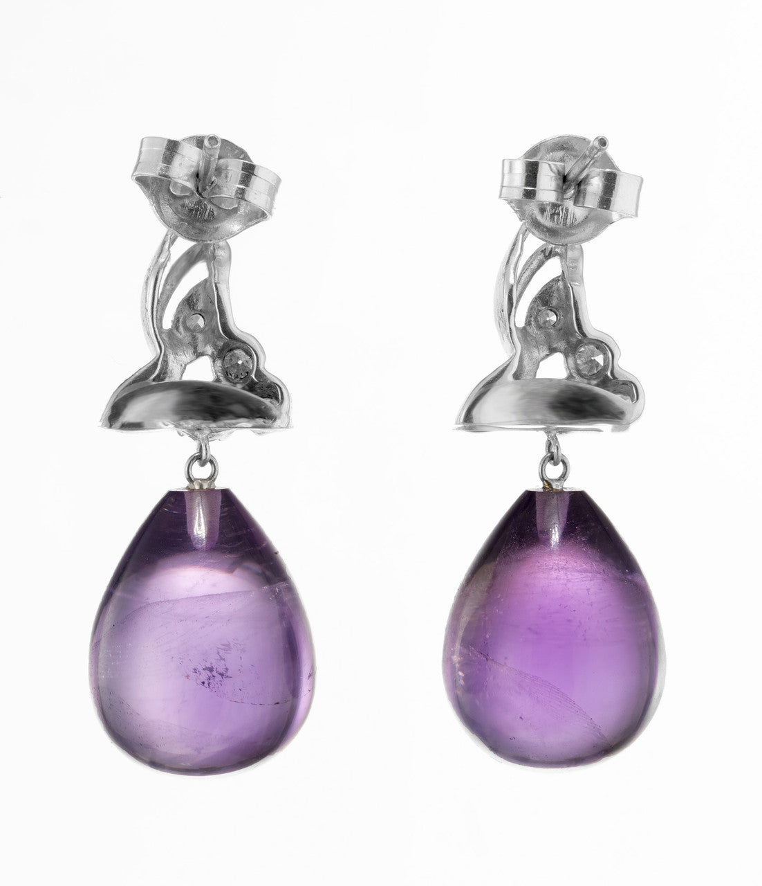 22.50ct Amethyst Tear Drop 14k White Gold Dangle Diamond Earrings – image 5