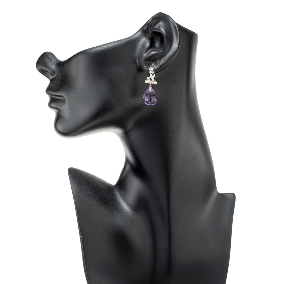 22.50ct Amethyst Tear Drop 14k White Gold Dangle Diamond Earrings – image 4