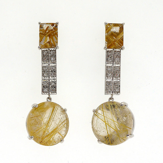 Art Deco 20.05 Carat Golden Rutile Quartz White Gold Dangle Earrings
