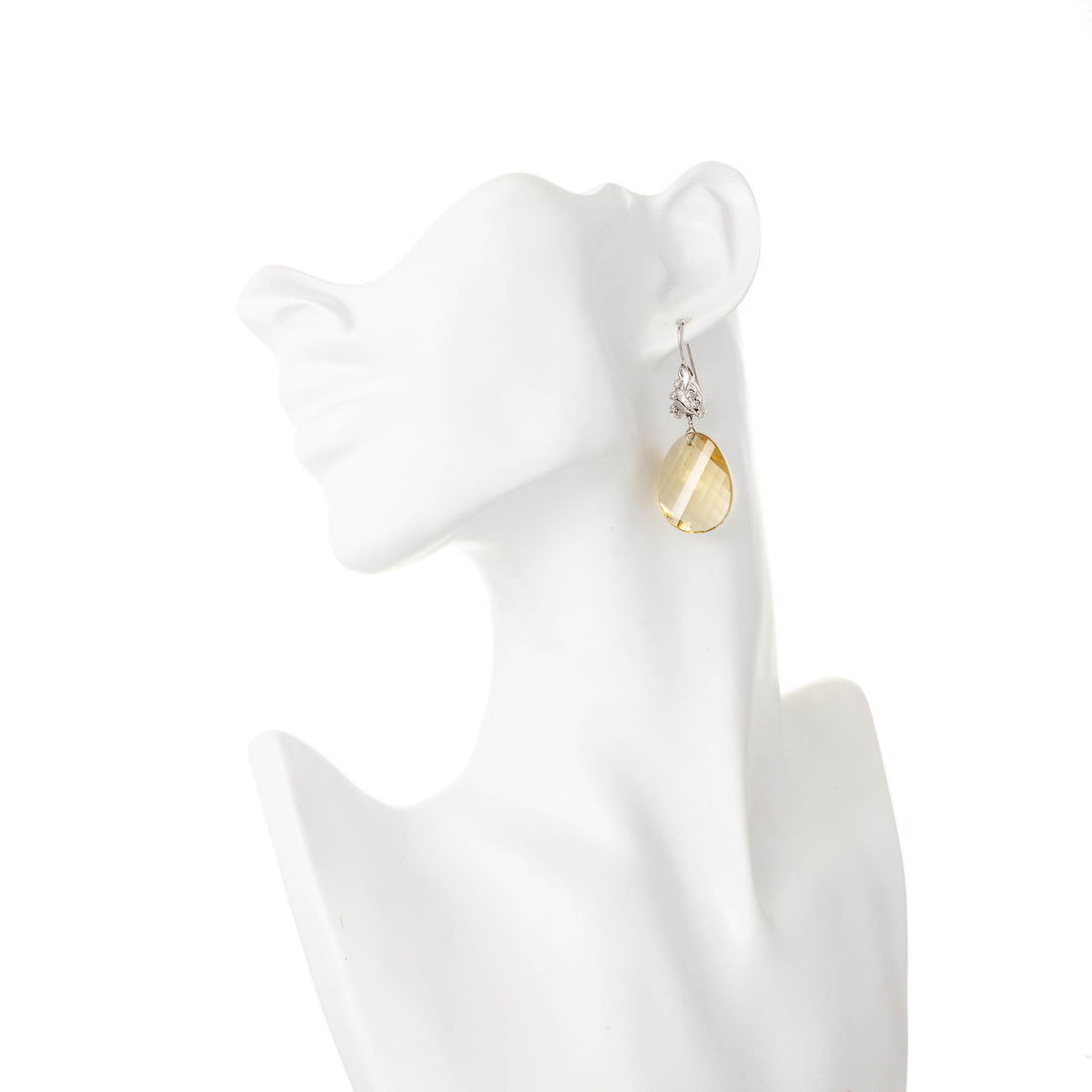 43.00 Carat Swirl Faceted Natural Lemon Quartz Diamond Gold Dangle Earrings – image 3