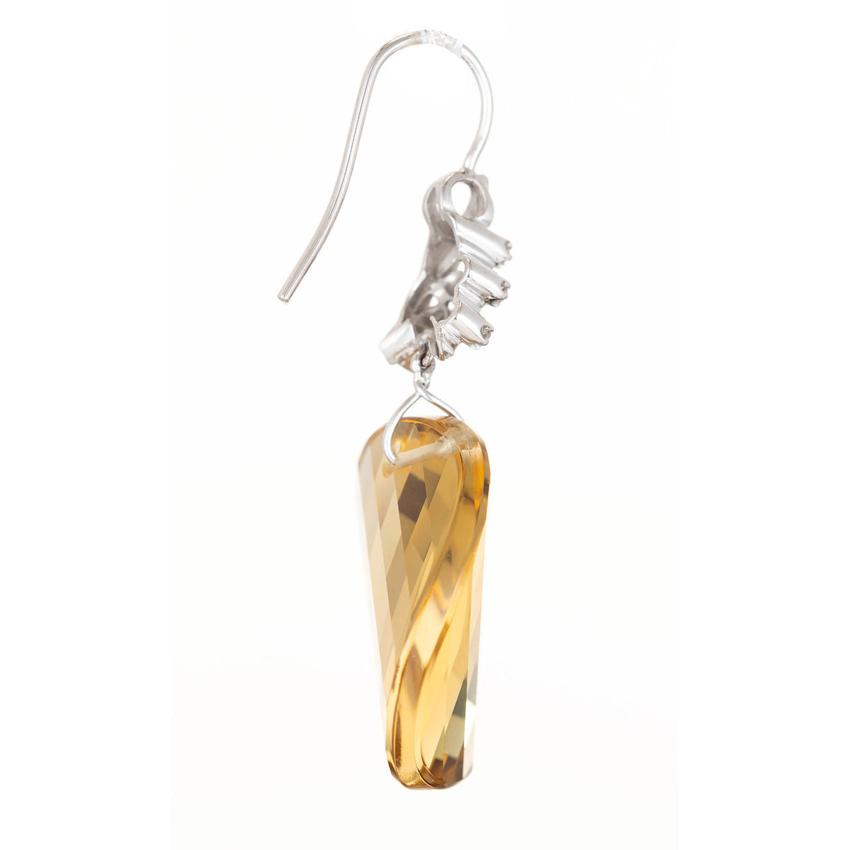 43.00 Carat Swirl Faceted Natural Lemon Quartz Diamond Gold Dangle Earrings – image 5