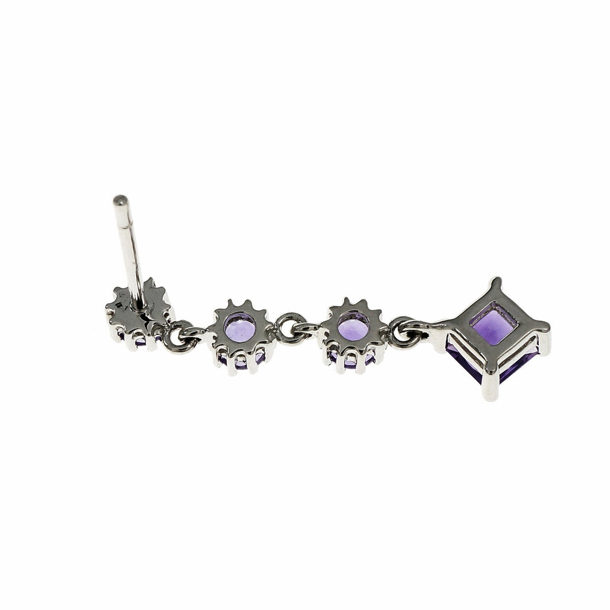 Amethyst Dangle Earrings Square & Round Amethyst 18k White Gold – image 4