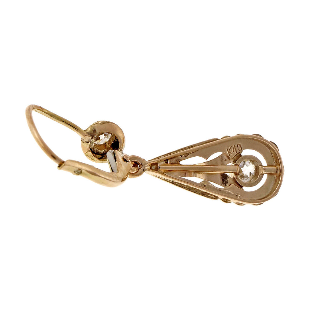 1920 Pink Gold Rose Gold .54ct Old European Cut Dangle Earrings – image 3