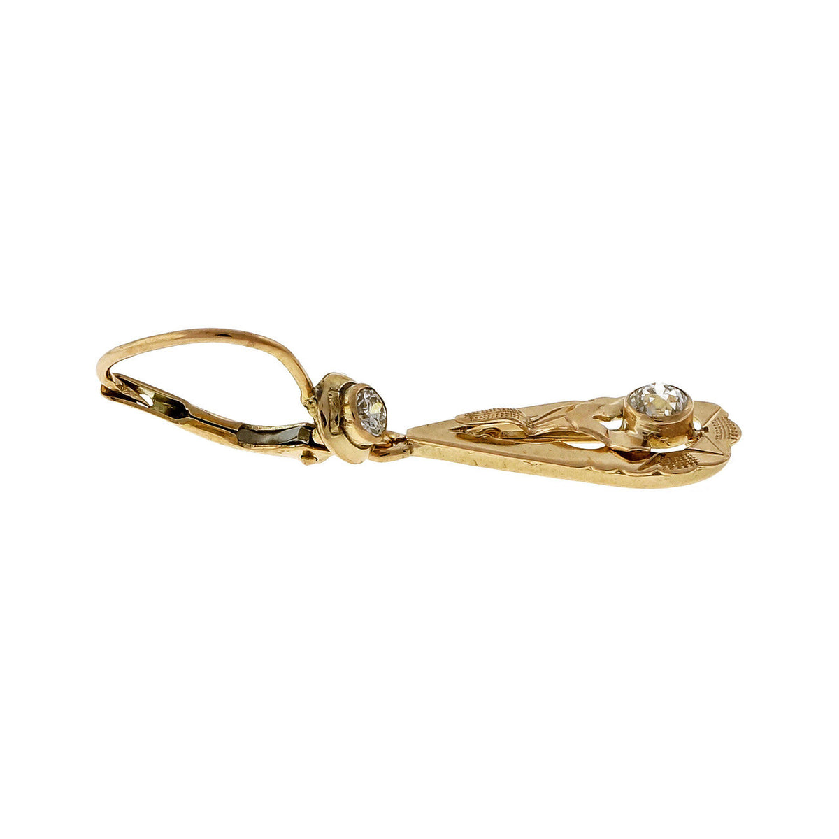 1920 Pink Gold Rose Gold .54ct Old European Cut Dangle Earrings – image 4
