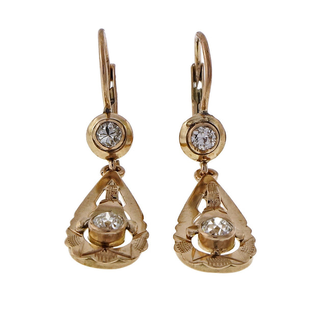 1920 Pink Gold Rose Gold .54ct Old European Cut Dangle Earrings