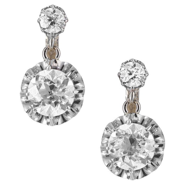 GIA Certified 2.63 Carat Diamonds Yellow Gold Platinum Dangle Earrings