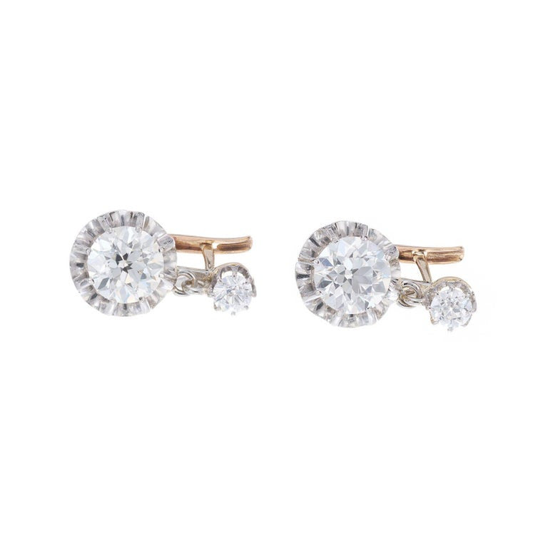 GIA Certified 2.63 Carat Diamonds Yellow Gold Platinum Dangle Earrings – image 9