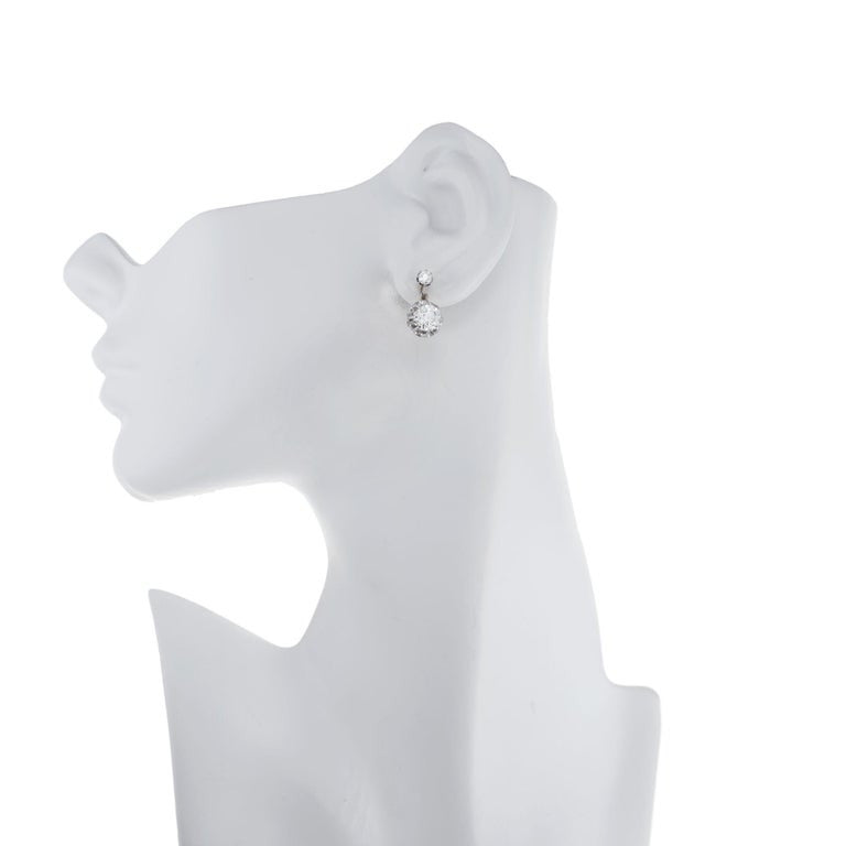 GIA Certified 2.63 Carat Diamonds Yellow Gold Platinum Dangle Earrings – image 6