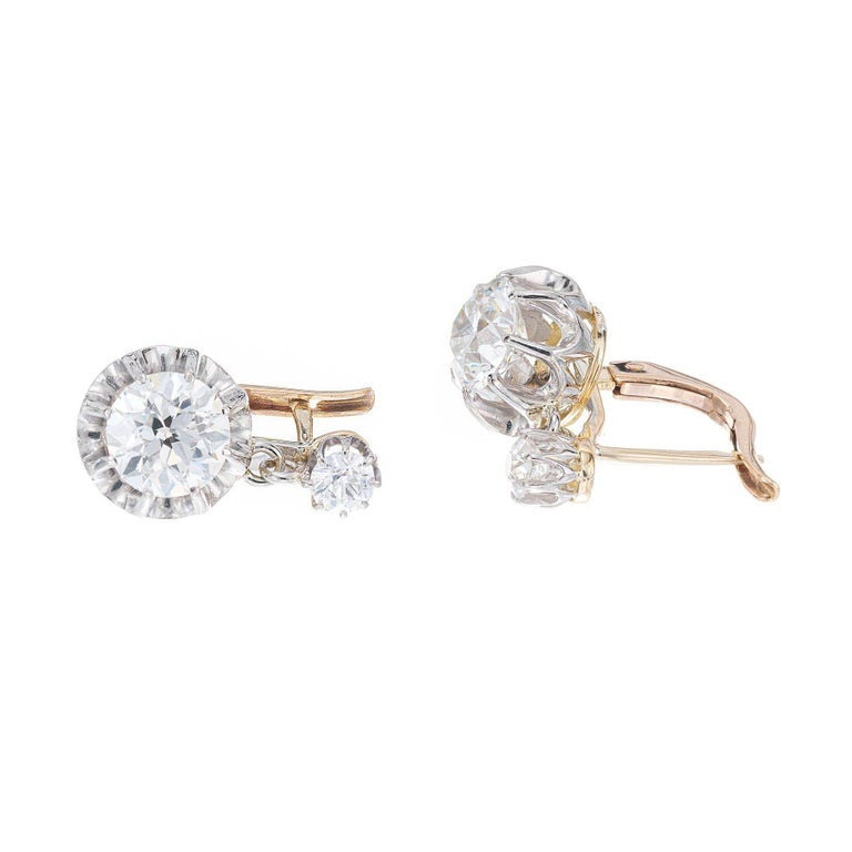 GIA Certified 2.63 Carat Diamonds Yellow Gold Platinum Dangle Earrings – image 5