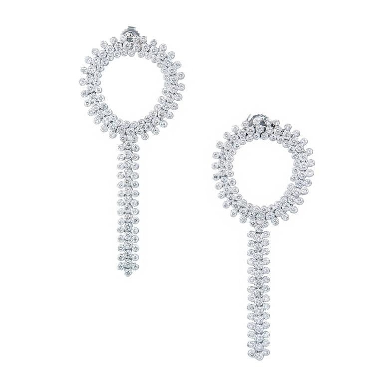 1.40 Carat Round Diamond Circle Flexible Gold Dangle Drop Earrings