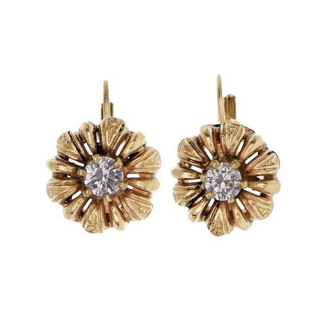 Vintage 1940 Textured Domed Diamond Earrings 14k Yellow Gold