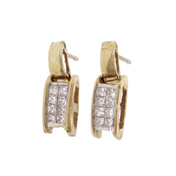 Princess Cut Diamond Dangle Earrings 14k Yellow Gold .32cts Total