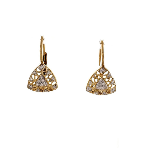 Diamond Cluster Earrings Triangle 14k Gold