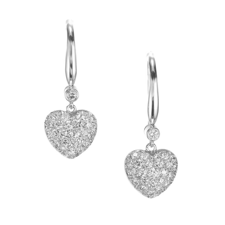 1.34 Carat Diamond Heart White Gold Dangle Earrings