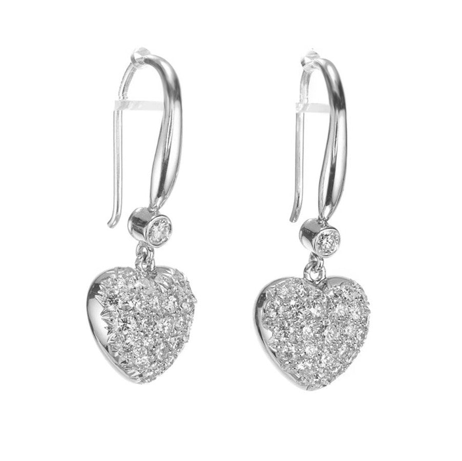 1.34 Carat Diamond Heart White Gold Dangle Earrings – image 2
