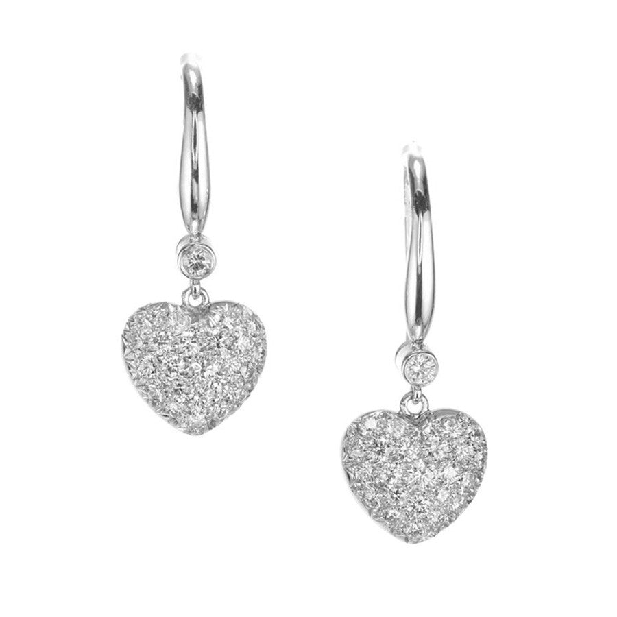 1.34 Carat Diamond Heart White Gold Dangle Earrings – image 3