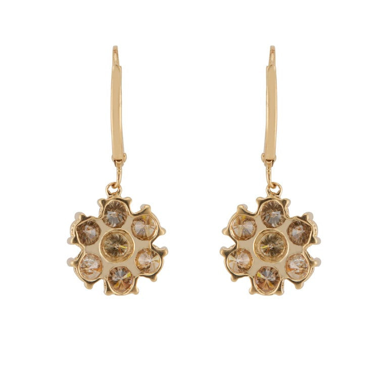 1.50 Carat Champagne Diamond Gold Flower Dangle Earrings – image 3