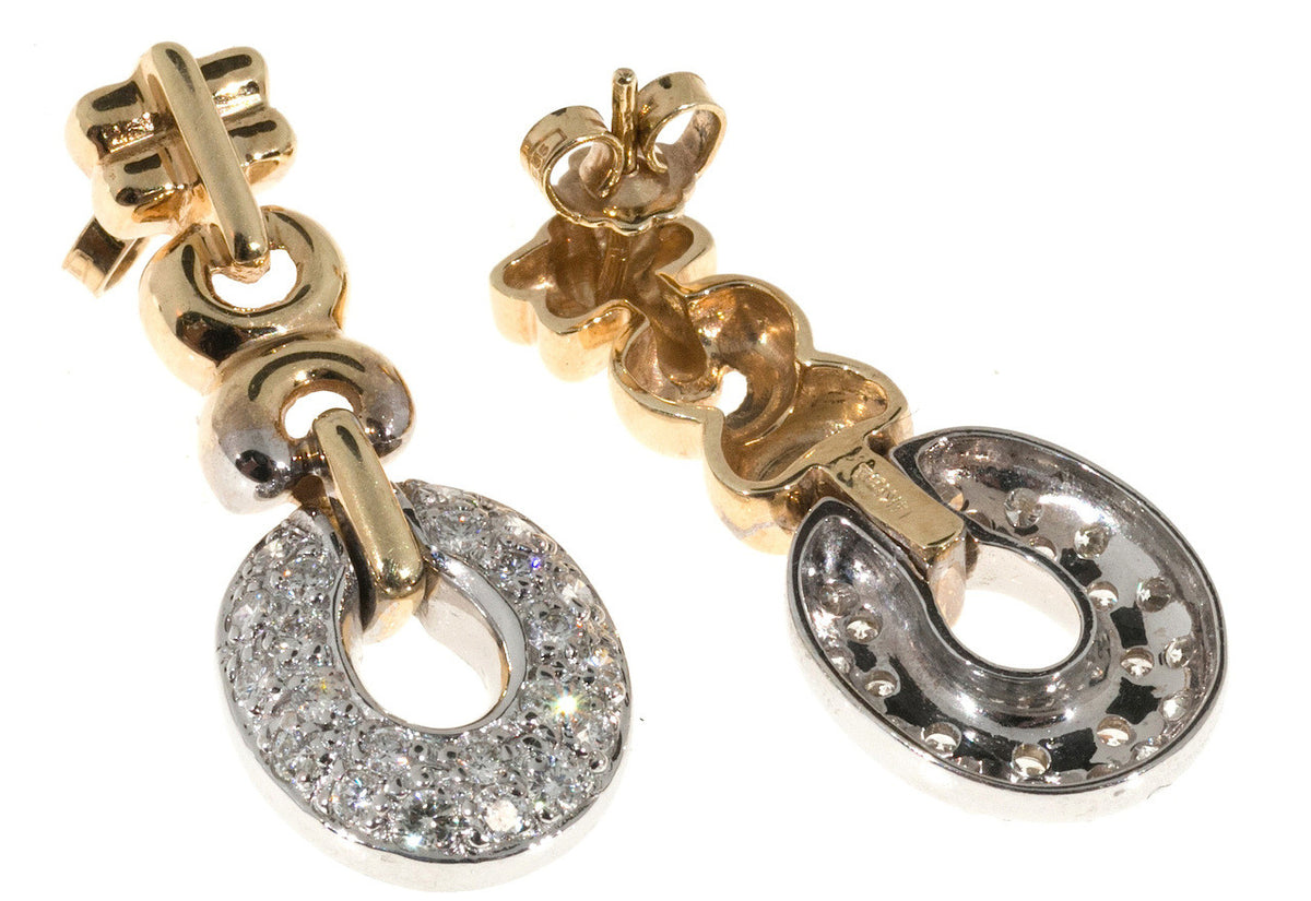 Estate Custom Made 14k 2 Tone Gold Designer Oval Pave Diamond Dangle Earrings – image 6