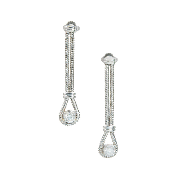 Vintage Late Art Deco 2 Row Snake Chain .73CT Diamond Dangle Earrings 14k Gold