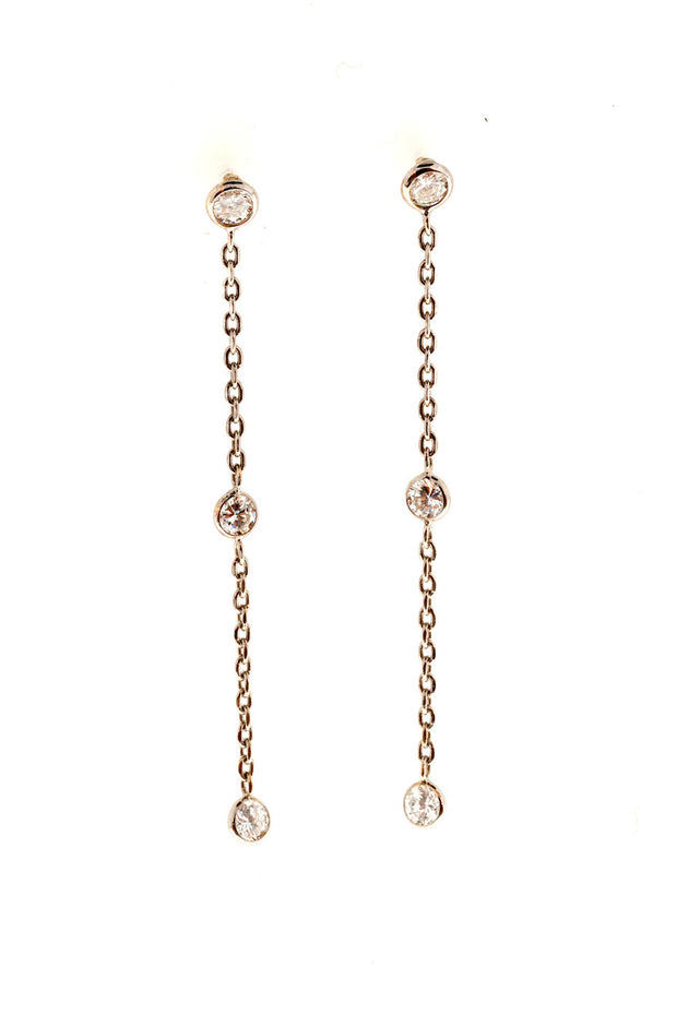 Vintage .75ct 6 Full Cut Diamond 14k Gold Bezel Set Dangle Pierced Earrings