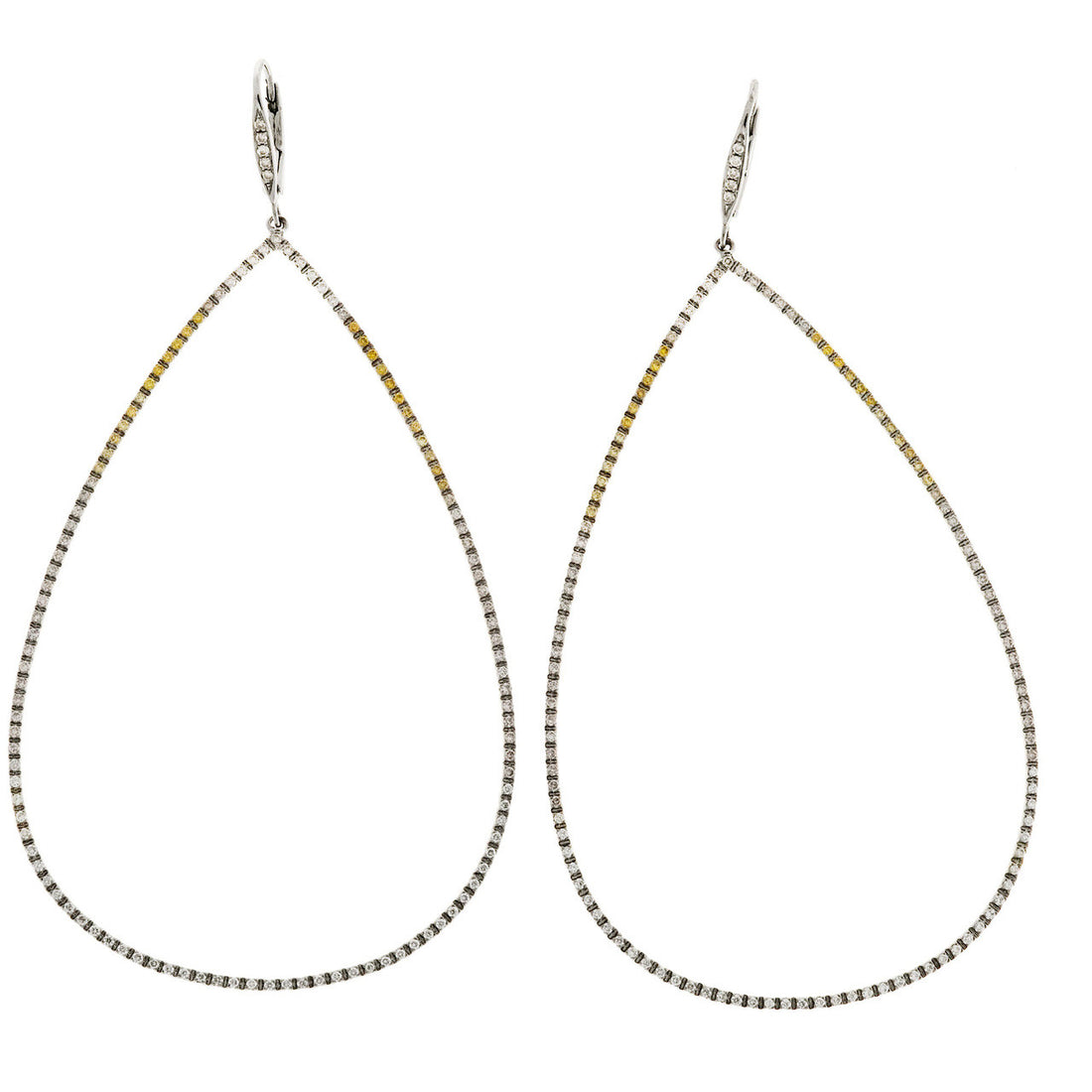 Large Natural Yellow + White Diamond 18K Gold Blackened Dangle Earrings 1.70ct – image 2