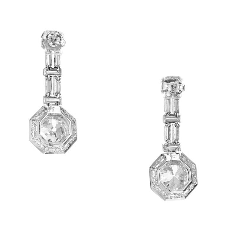 GIA Certified 9.14 Carat Diamond Platinum Art Deco Dangle Earrings – image 2