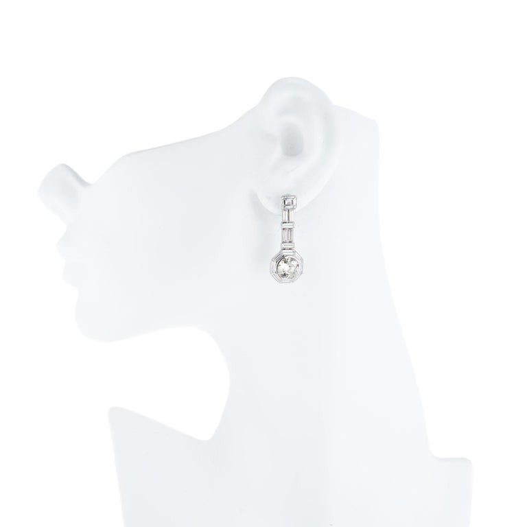 GIA Certified 9.14 Carat Diamond Platinum Art Deco Dangle Earrings – image 7