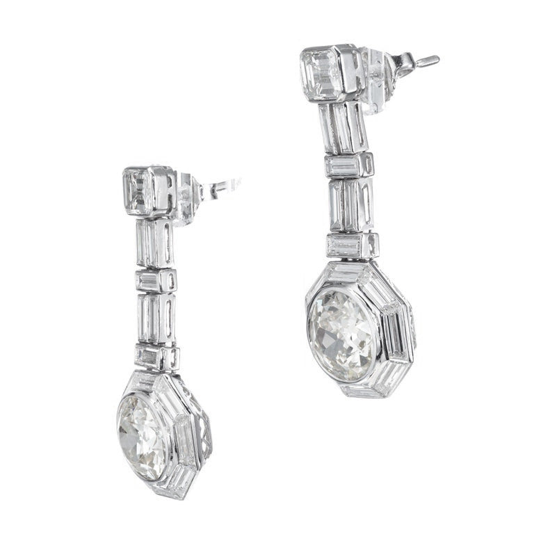 GIA Certified 9.14 Carat Diamond Platinum Art Deco Dangle Earrings – image 3