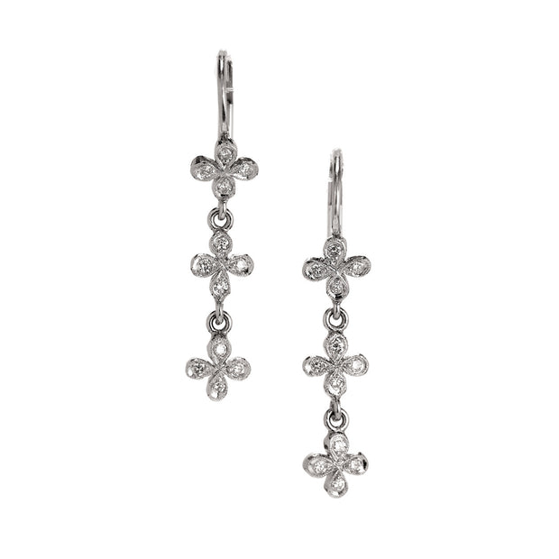 Estate Cathy Waterman Four Petal Platinum Diamond Dangle Earrings