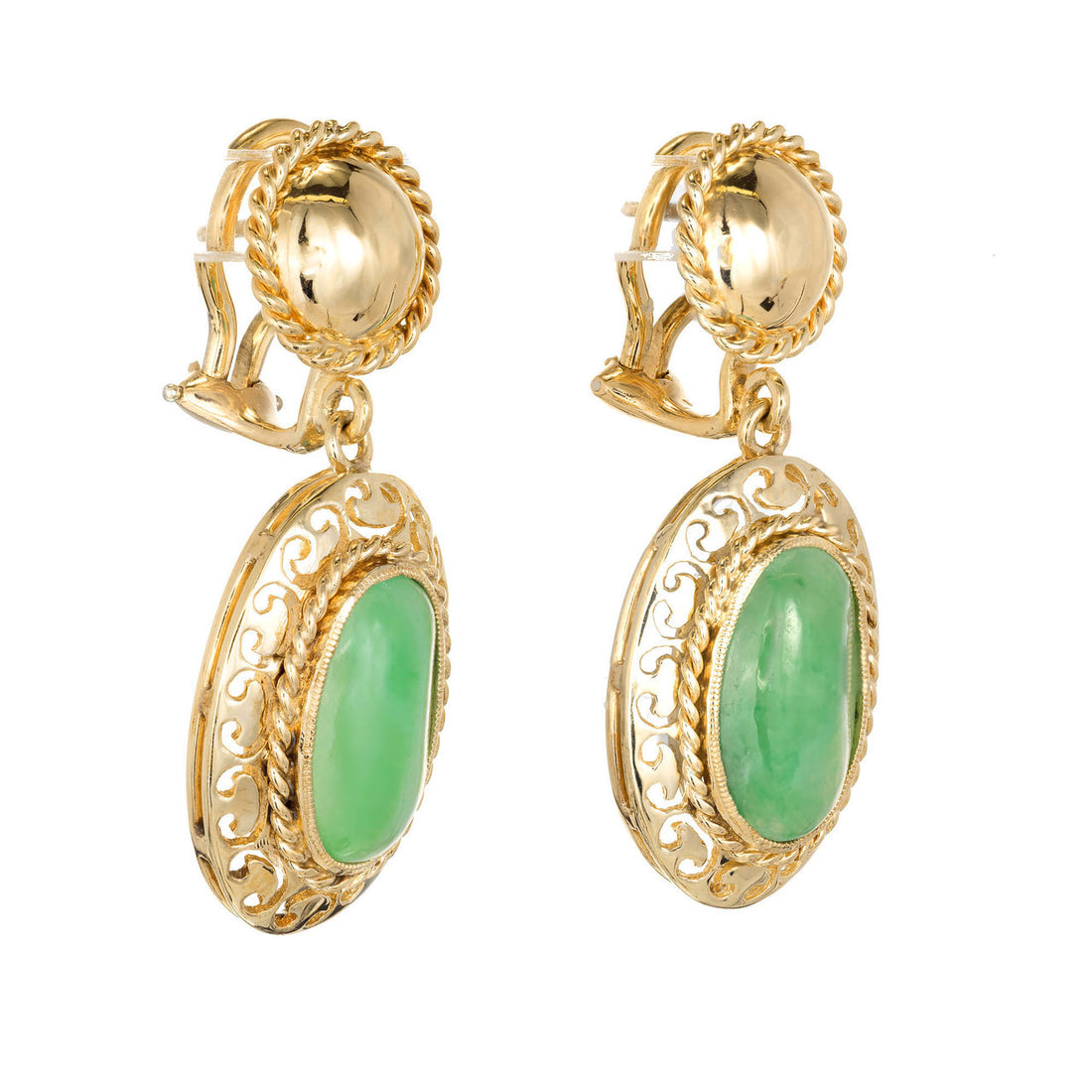 GIA Certified Art Deco Jadeite Jade Rose Gold Clip Post Dangle Earrings – image 2