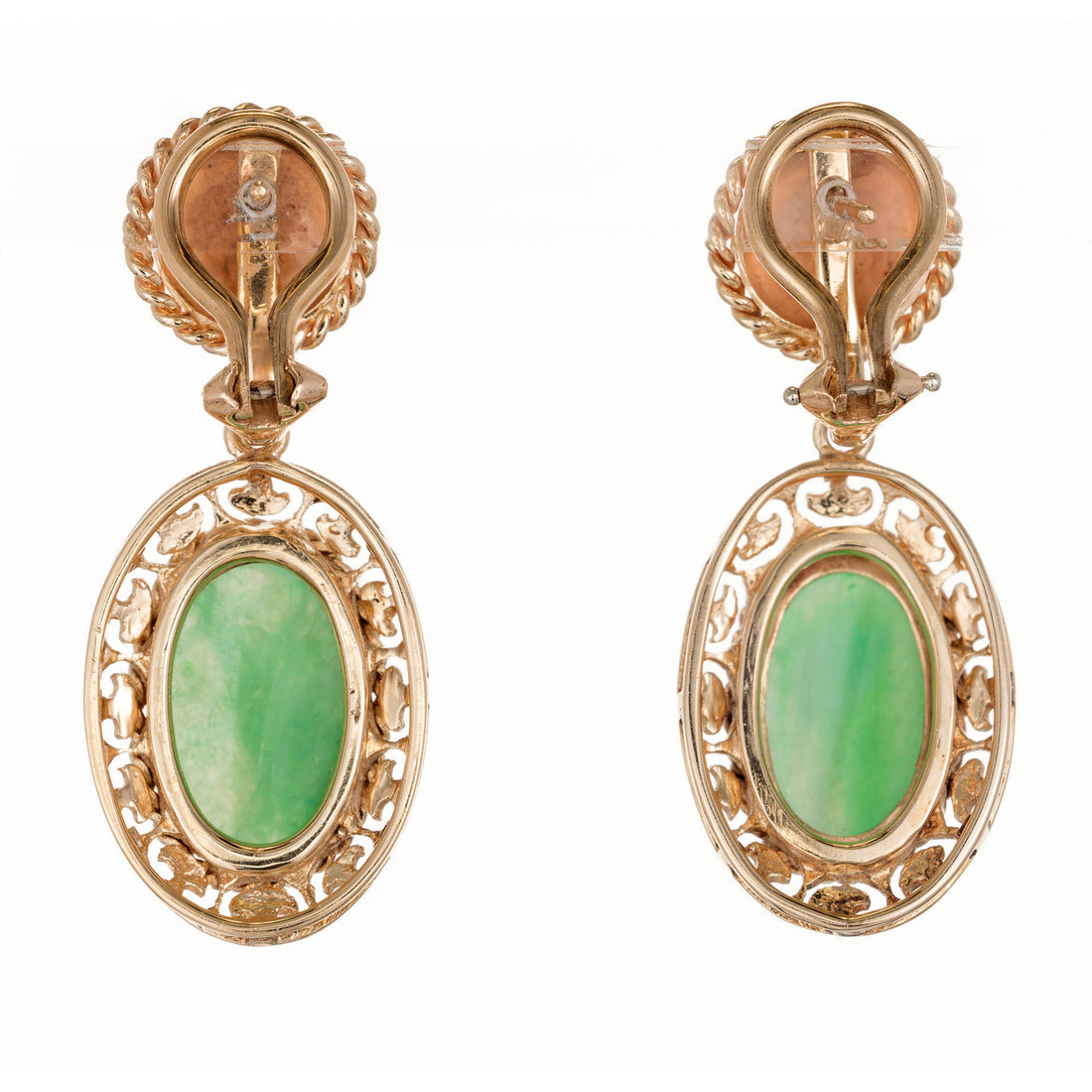 GIA Certified Art Deco Jadeite Jade Rose Gold Clip Post Dangle Earrings – image 5