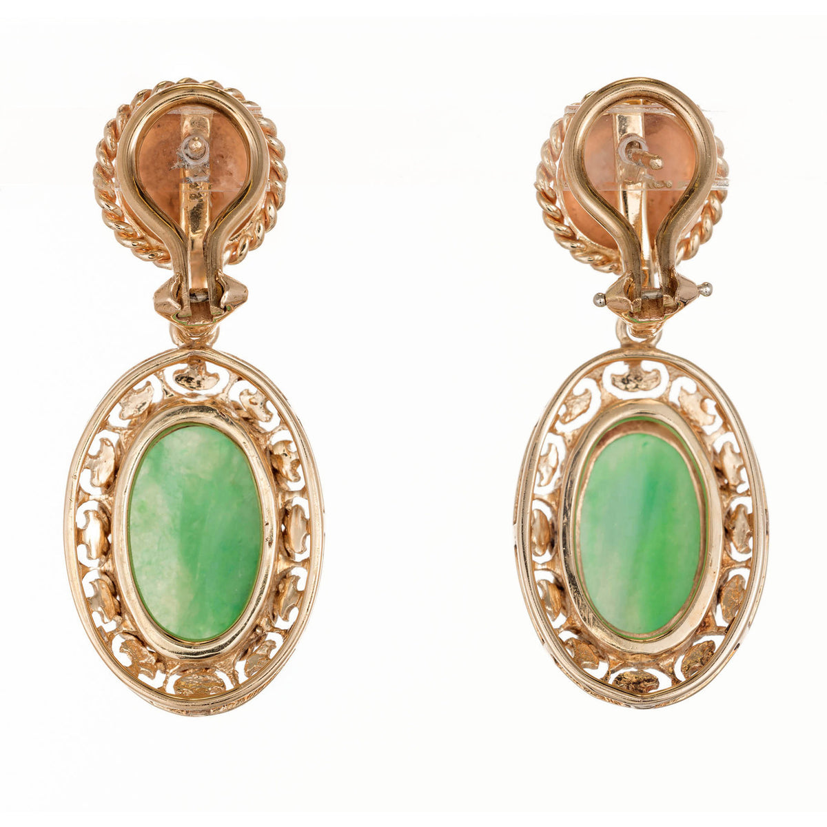 GIA Certified Art Deco Jadeite Jade Rose Gold Clip Post Dangle Earrings – image 5