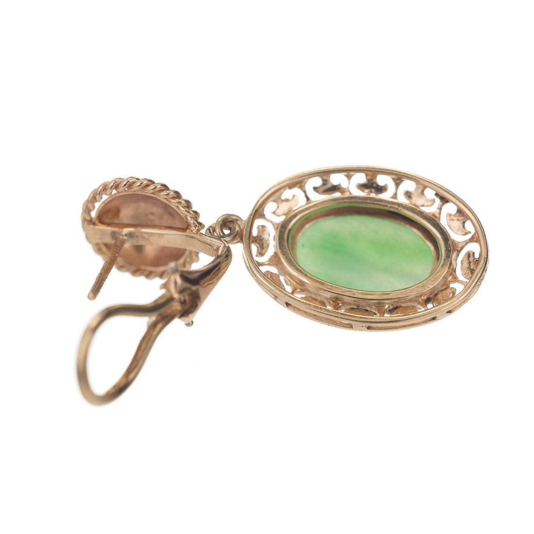 GIA Certified Art Deco Jadeite Jade Rose Gold Clip Post Dangle Earrings – image 4