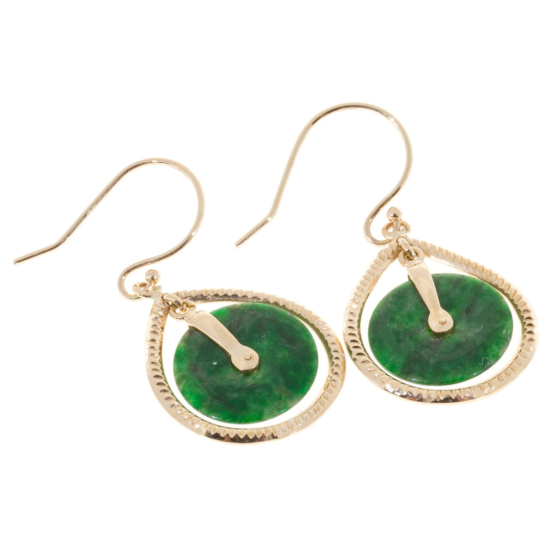 GIA Certified Natural Round Jadeite Jade Gold Dangle Earrings – image 2