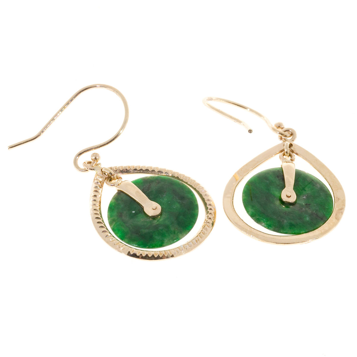 GIA Certified Natural Round Jadeite Jade Gold Dangle Earrings – image 3