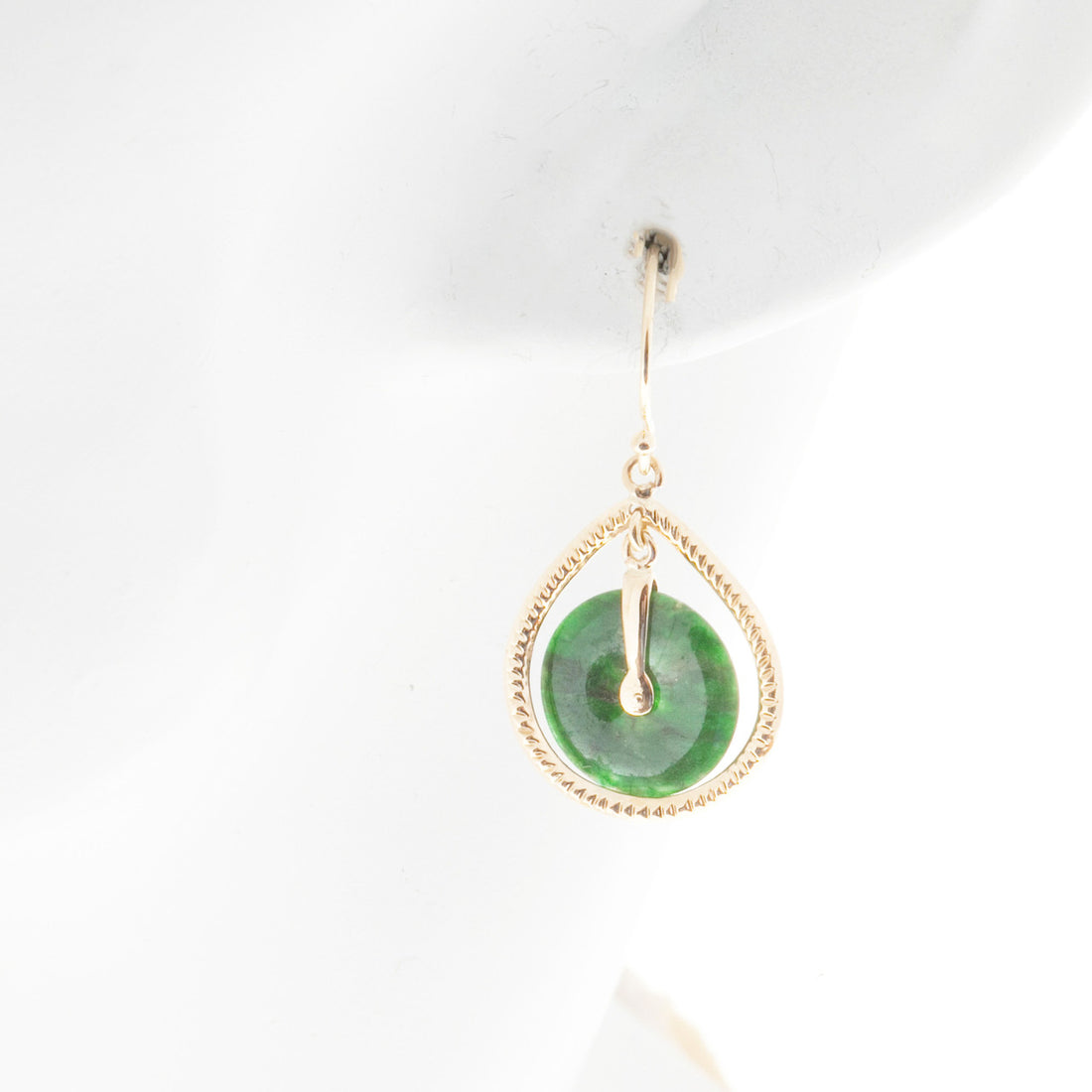 GIA Certified Natural Round Jadeite Jade Gold Dangle Earrings – image 4