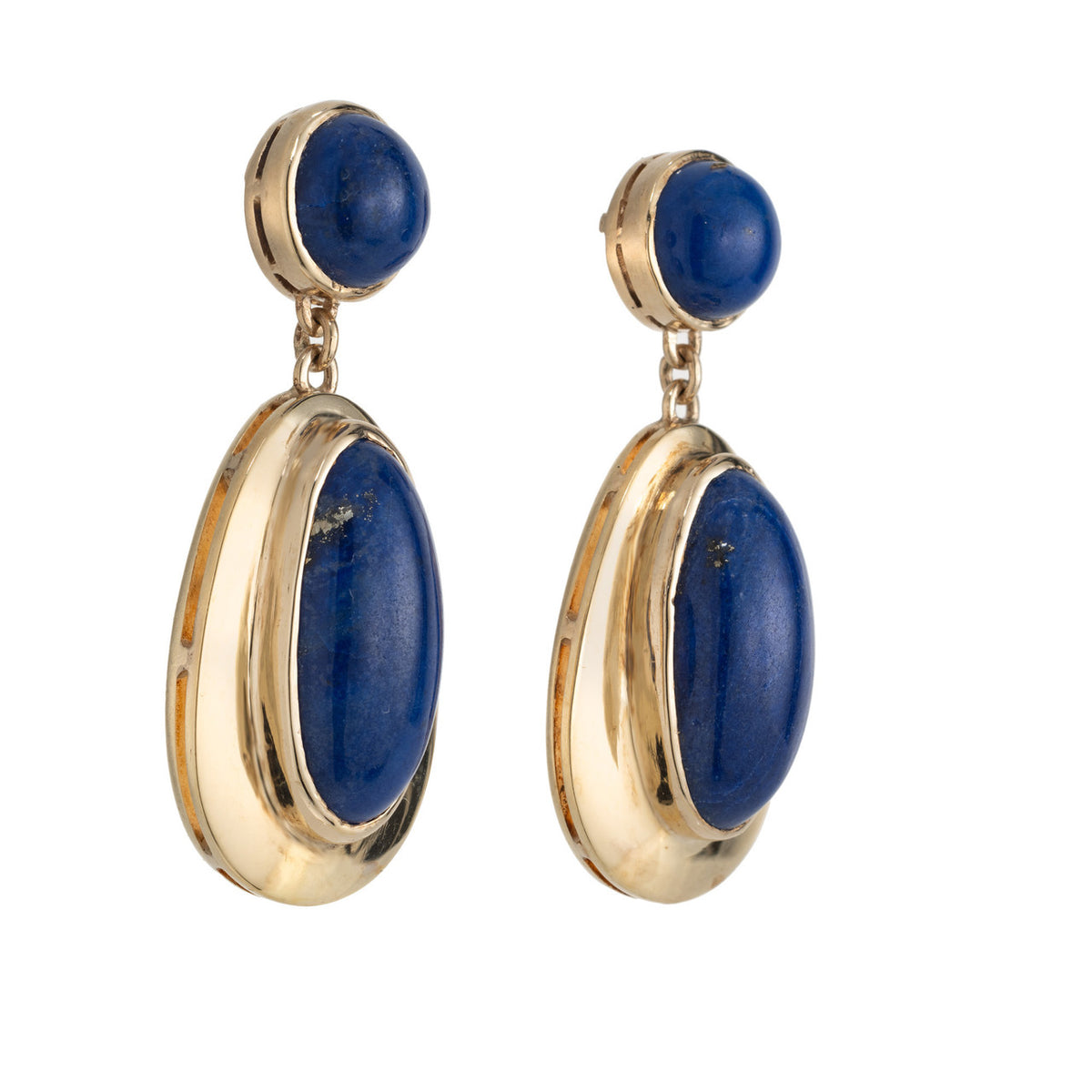 Vintage Oval Round Fine Bright Blue Lapis 14k Yellow Gold Lapis Dangle Earrings – image 2