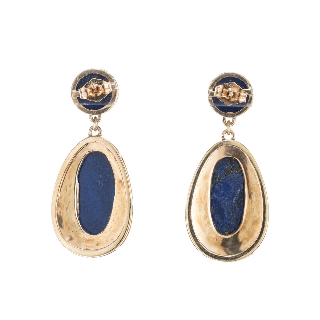 Vintage Oval Round Fine Bright Blue Lapis 14k Yellow Gold Lapis Dangle Earrings – image 6
