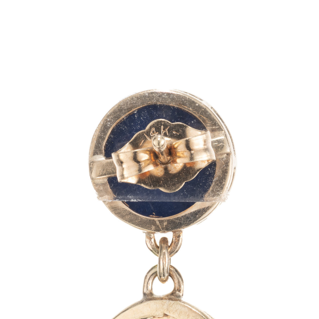 Vintage Oval Round Fine Bright Blue Lapis 14k Yellow Gold Lapis Dangle Earrings – image 4