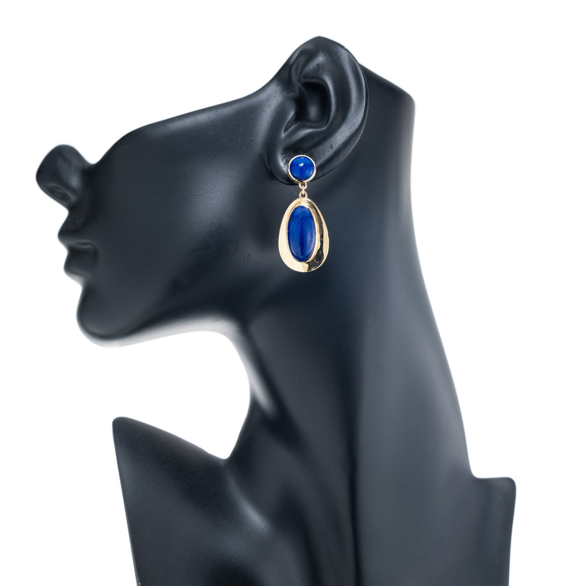 Vintage Oval Round Fine Bright Blue Lapis 14k Yellow Gold Lapis Dangle Earrings – image 5