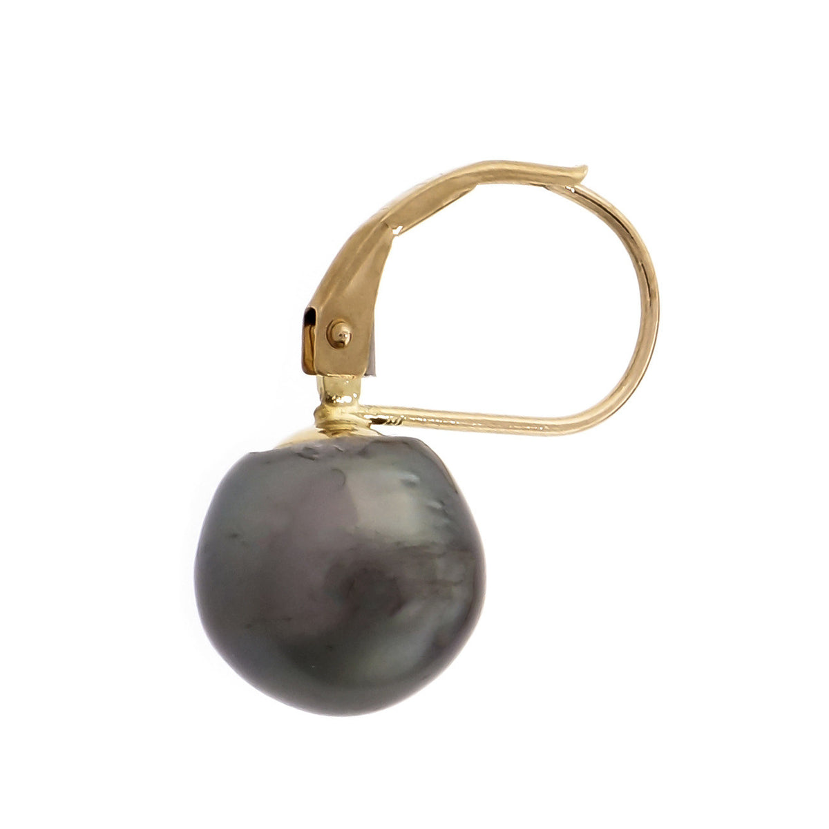 Semi Baroque Japanese Black Pearl 14k Yellow Gold Dangle Earrings – image 2