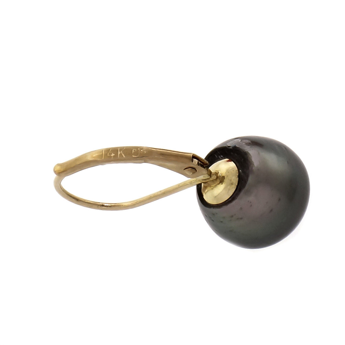 Semi Baroque Japanese Black Pearl 14k Yellow Gold Dangle Earrings – image 3