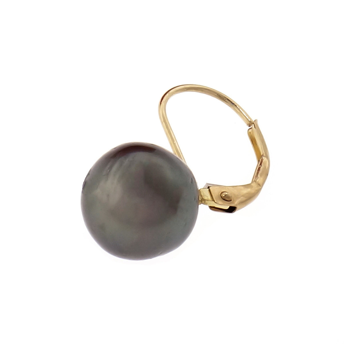 Semi Baroque Japanese Black Pearl 14k Yellow Gold Dangle Earrings – image 5