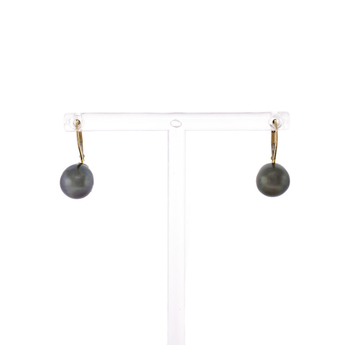 Semi Baroque Japanese Black Pearl 14k Yellow Gold Dangle Earrings