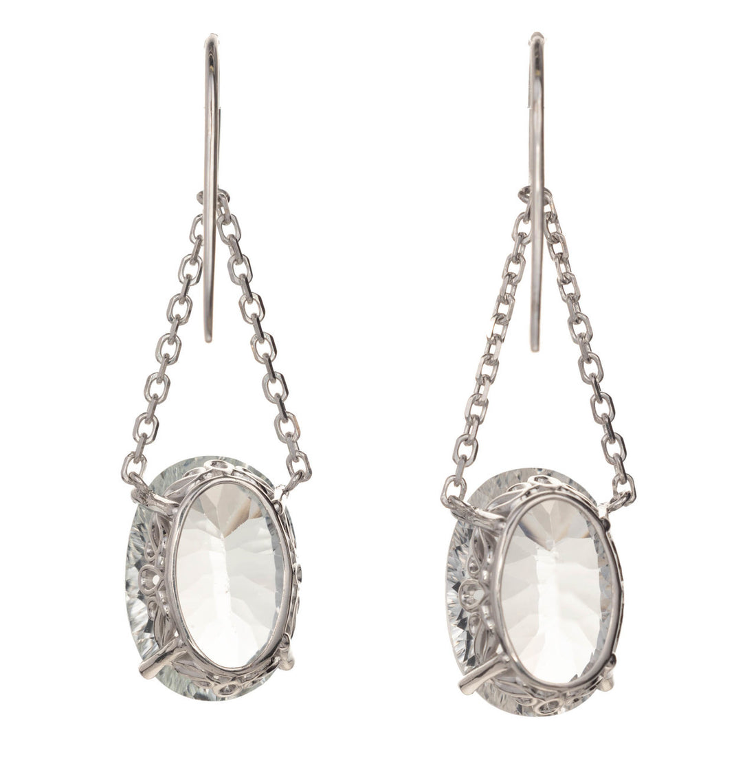Vintage 22.5ct Cut Oval White Topaz Scroll Settings 14k Wire Dangle Earrings – image 5