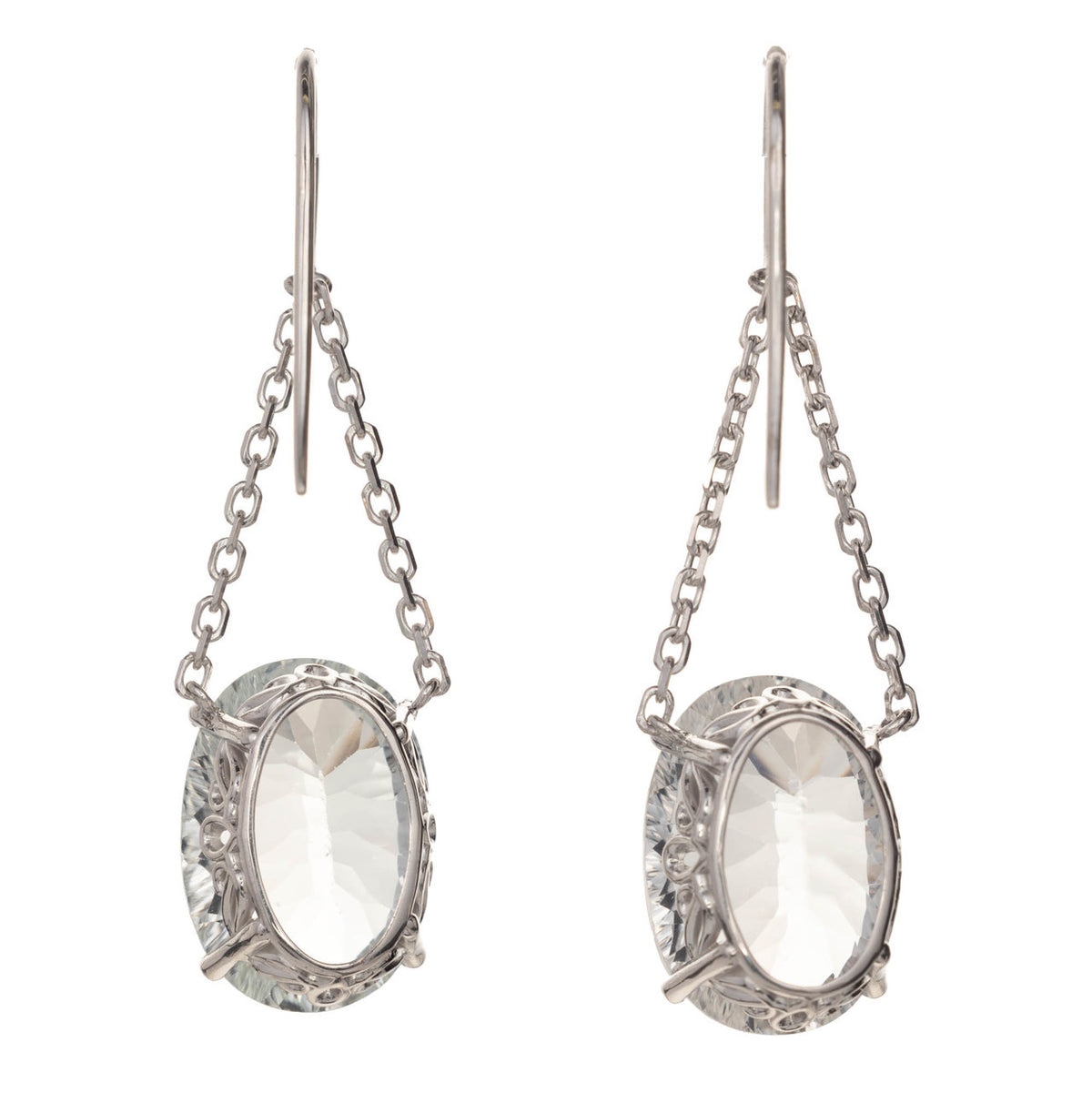 Vintage 22.5ct Cut Oval White Topaz Scroll Settings 14k Wire Dangle Earrings – image 5