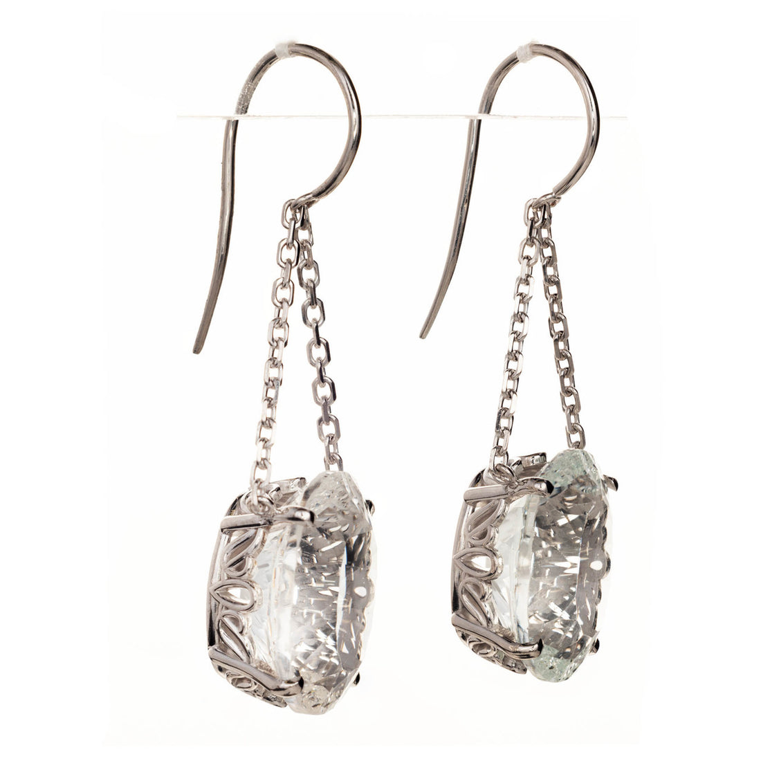 Vintage 22.5ct Cut Oval White Topaz Scroll Settings 14k Wire Dangle Earrings – image 4