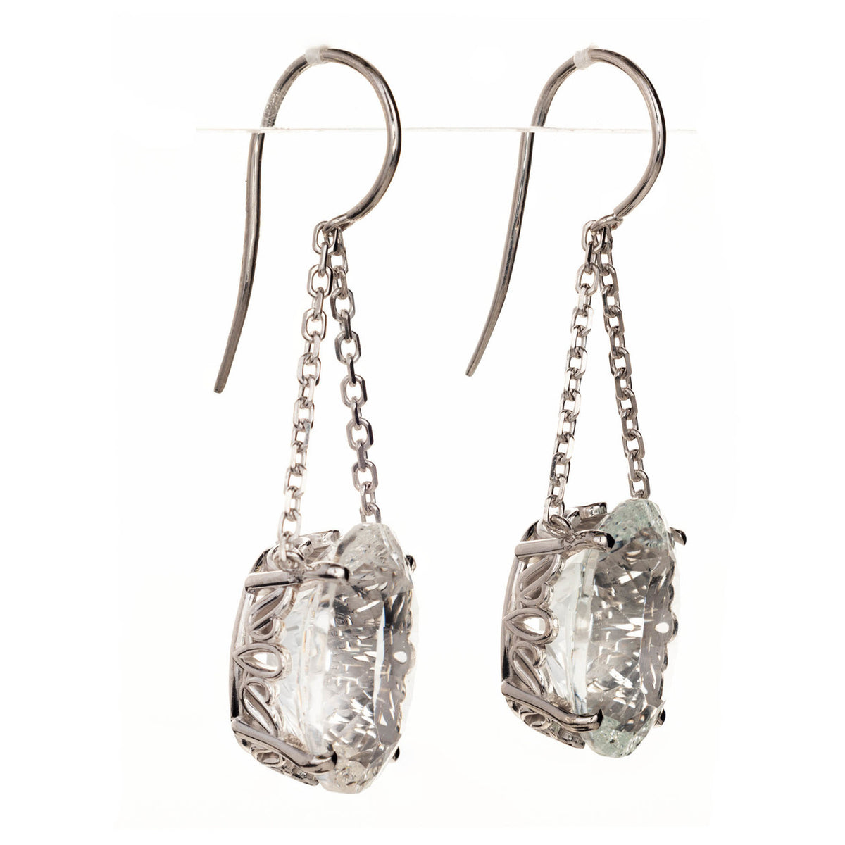 Vintage 22.5ct Cut Oval White Topaz Scroll Settings 14k Wire Dangle Earrings – image 4